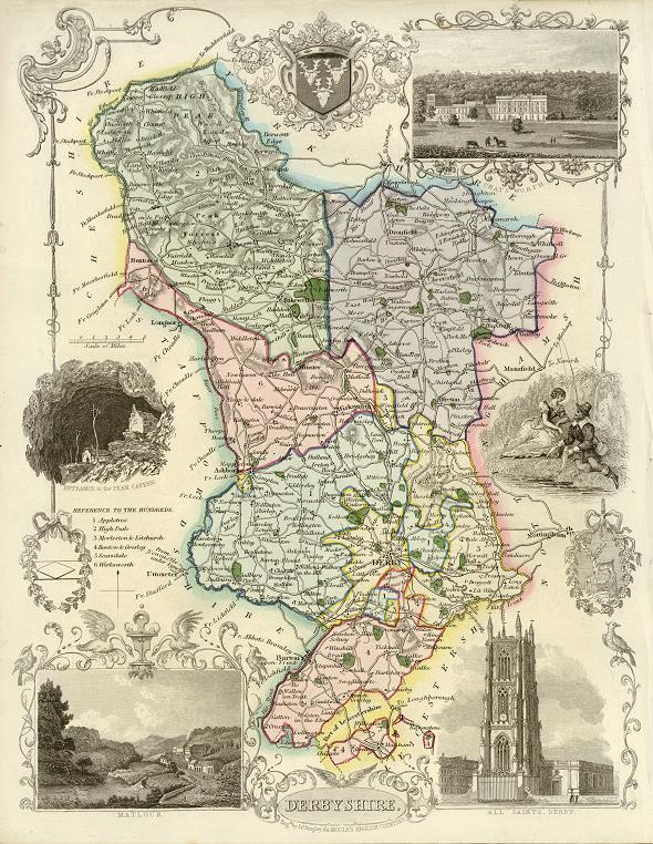 England Moule Old Antique colour map Lincolnshire c1830's 9.5" x 12" Reprint 